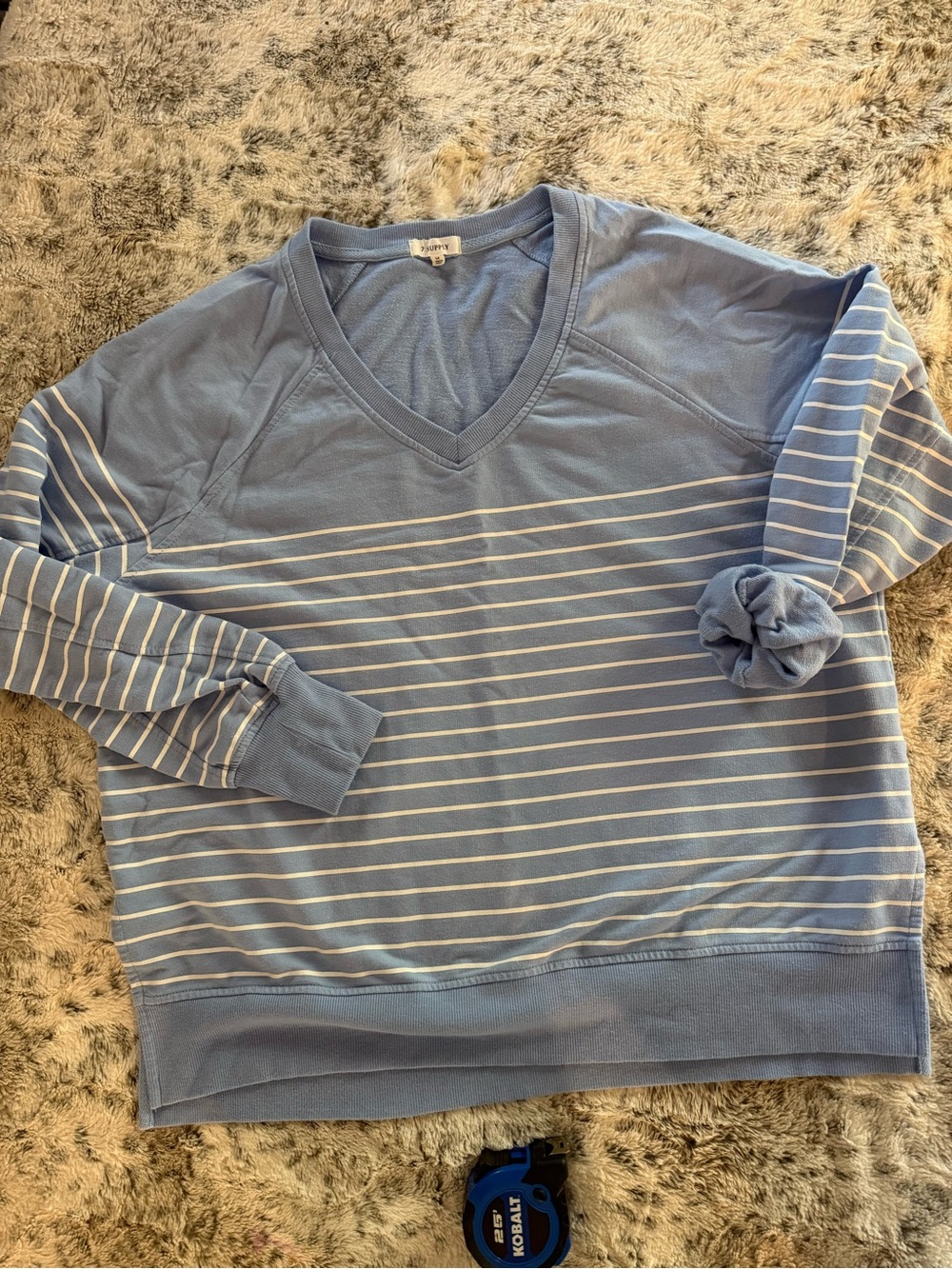Z Supply Light Blue & White Striped V-Neck Sweater